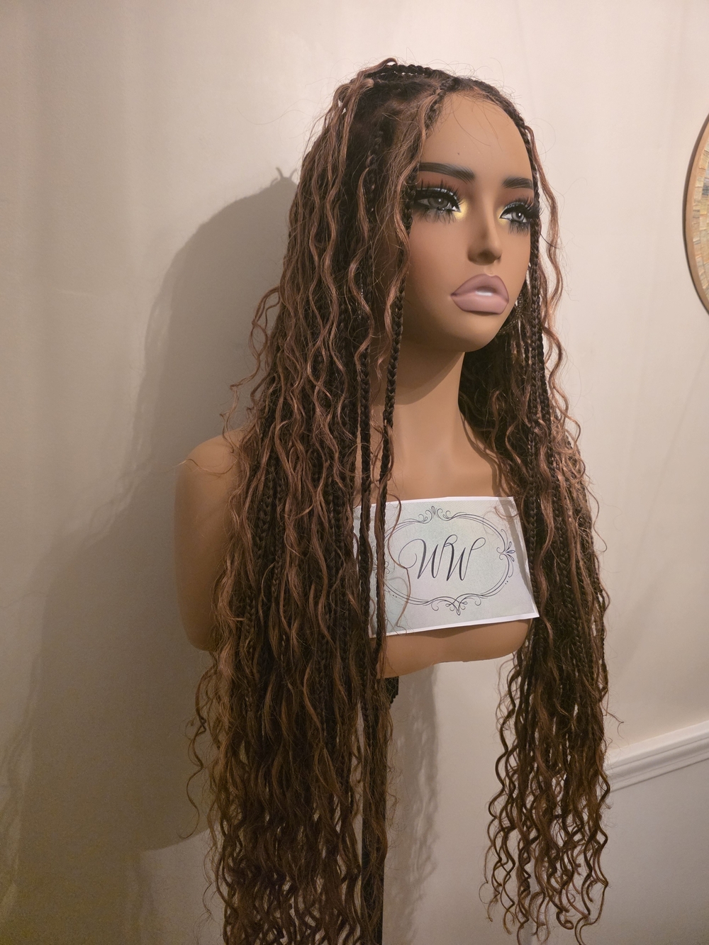 Long Human Hair Boho Braided Wig in Soft Brown